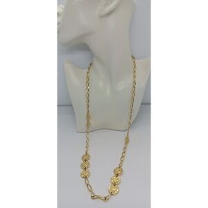 Gold Tone Coin Paperclip Link Princess Necklace Spring Ring Closure 13.5" #3